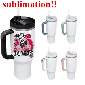 Yerel Depo Sublimation 40oz Renkli Kapaklarla Tumbler V2 Hafif Yeniden Kullanılabilir Paslanmaz Çelik Tumbler Sap ve Saman Parıltı ile Seyahat Kupası