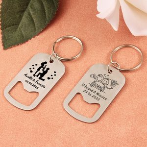Key Rings 10 customized laser engraved stainless steel Bottle opener key chain bath birthday gift wedding party gift guest key chain 230706