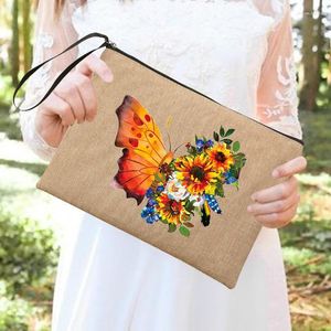 Косметические сумки бабочка льняная мешка для сцепления женщин.