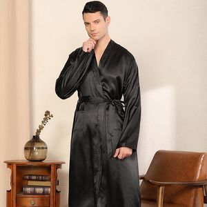 Erkek Sweetwear Long Robe Erkekler Homewear Satin Kimono Boşluk Elbise Kemer Siyah Gevşek Nightgown Damat hırka ev sosu