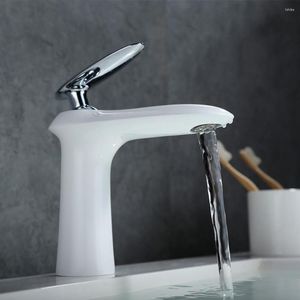 Banyo Lavabo Muslukları Tek sap musluk pirinç havzası mikser musluklar ve soğuk musluklar-beyaz krom kaplama