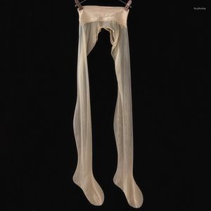 Meias femininas sem costura meia-calça óleo brilhante transparente meia-calça sexy sem virilha Medias Mujer virilha aberta fina brilhante