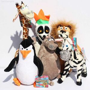 Фаршированные плюшевые животные 6 ПК/набор анимационных фильмов Мадагаскар Плюшевые игрушки мультфильм лев жираф пингвин зебры гиппо -лемур кукол детские детские подарки на день рождения L230707