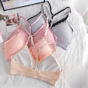 Kamisoslar tankları kadın sütyen pamuk brassiere seksi iç çamaşırı dantel braliette sırtsız mahsul üst yastıklı kadın iç çamaşırı hemşirelik tankı