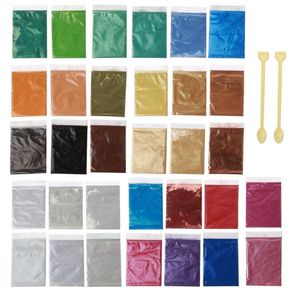 Perdeler 32pcs Doğal Mineral Mika Toz Epoksi Reçine Renk Pigment Boya Seti 32 Renk Kozmetik Sınıf Mika Toz Makyaj Dudak Yapımı