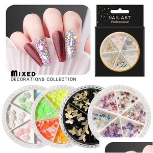 Nail Art Decorations Ab Crystal Rhinestone Various 3D Butterfly Resin Rose Flower Ornaments Natural Shell Flakes Metal Drop Delivery Dhoz3