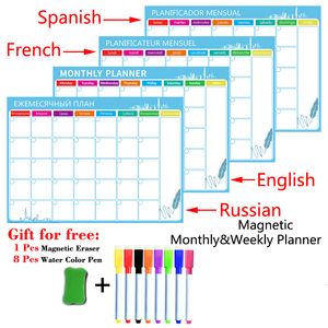 Whiteboards A3 Size Magnetic Monthly Weekly Planner Calendar Table Whiteboard Fridge Sticker Russian English Spanish French 230706