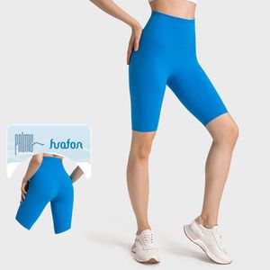 L-388 Yüksek Rise Kısa T-Line Yoga Şortu Kadın Tayt Çıplak Fitness Spor Şortları Klasik Fit Beş Noktalı Pantolon Elastik Eğitim Taytları