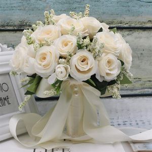 Bride Bridesmaid Wedding Bouquet Silk Ribbon Roses Artificial Holding Flowers Bride Mariage Bouquet Wedding Accessories Favors267Z