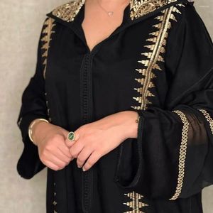Ethnic Clothing Jellaba Hooded Women Abaya Black Long Sleeves Dubai Turkey Morocco V-neck Robe Loose Gurban Islam Muslin