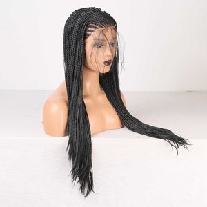 NXY uzun örgülü kutu örgüler peruk sentetik dantel ön peruklar kadınlar için siyah ısıya dayanıklı elyaf saç dantel peruk 230524
