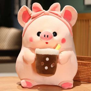 Фаршированные плюшевые животные Kawaii Pink Pig Plush Toy Fucked Animal Boba Pig Sip Doll Pillow Kids Toys Guted Guted Gitled Gift для девочки L230707