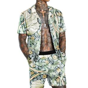 Şık gündelik doğum günü izçileri erkek yaz Hawaii şort seti tropikal baskılar harika gündelik sokak giysileri kıyafetleri erkek kıyafetleri iki parça set kıyafeti 2 parçalı setler