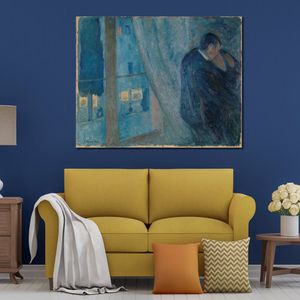 Абстрактное животное холст искусство поцелуй синий Эдвард Мунк живопись ручной работы музыкального декора для пианино