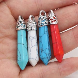 Kolye Kolyeleri Doğal Taş Kolyeler Mavi Turquois Beyaz Takılar DIY Mücevher Yapma Bilezik Yapımı Kolye 8x40mm