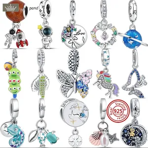 Для ювелирных украшений Pandora Charms 925 Beads Beads Accessories Bracelet Букет цветы Butterfly Blue Space Travel Charm Set подвеска