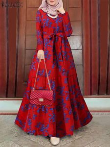 Костюмы кафтан с цветочным принтом мусульманское платье Zanzea 2023 женский сарафан с принтом Турция Абая хиджаб Vestidos женский осенний халат исламская одежда