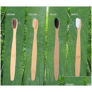 Diş fırçası 100pcs colorf kafa bambu ortamı ahşap gökkuşağı ağız bakımı yumuşak kıl drop dağıtım sağlığı güzellik dhzeu