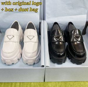 Üst Tasarımcı Ayakkabı Yumuşak Cowhide Platform Spor Ayakkabıları Erkek Kadın Üçgen Loafers Siyah Parlak Deri Tıknaz Yuvarlak Kafa Spor Kalın Kalın Alt Ayakkabı Kutusu Boyutu 35-41