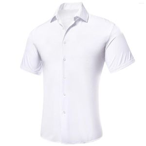Camicie casual da uomo Hi-Tie Bianco Puro Seta tinta unita Maniche corte Uomo Primavera Estate Camicia Hawaii Maschile Traspirante Morbido Formale Alta qualità