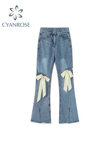 Erkekler Pants Flare Jean Vintage Yay Yırtık Bayanlar Yüksek Bel Harajuku Moda Streç Cep Geniş Bacak Denim Pantolon 230707