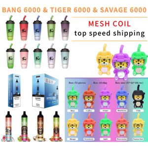 Zooying 15000 Pufs 6000 Puflar Çubuklar Tek Kullanımlık E Sigara Vape Kalem 16ml Önceden Dolmuş 600mAh Şarj Edilebilir Pil Tiger 6000 Puf Pods kartuş