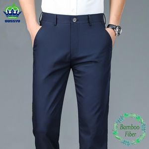 Giyim Yüksek kaliteli düz iş takım elbise pantolon erkek bambu fiber tasarımcı bahar yaz zarif rahat uzun resmi pantolon erkek