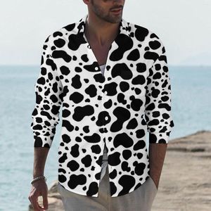 Мужские повседневные рубашки на ферме припечаток животных мужчин Черные белые коровь