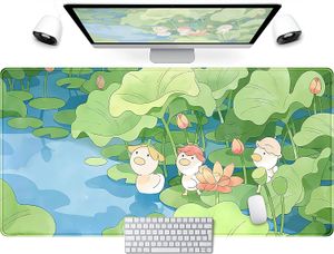 Yeşil sevimli anime mat kawaii karikatür ördek ped kaymaz kauçuk taban fare ped dikili kenar tablo pedi genişletilmiş fare ped 31.5x11.8 inç