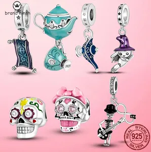 925 Серебро для Pandora Charms Jewelry Beads Bracelet Bracelet Witch Skeleton Paepot Jack Pendant Charm Set
