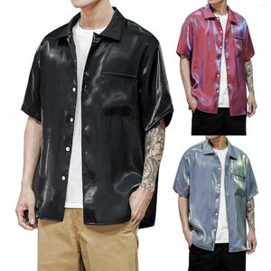 Camisetas masculinas Top Set Moda Primavera e Verão Casual Manga Curta Lapela Refletiva Roupas Sólidas Homens Camisa de Pijama de Botão