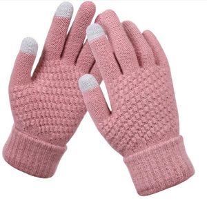 Womens Gloves Knit Wool Man Women Winter Keep Warm Thicken Mittens Knit Wool Full Finger Touchscreen Cycling Gloves Outdoor 2pcs a pair