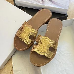 Sandles Tasarımcı Sandalet Slaytlar Triomphe Sandal Mule kaydırıcılar Sandalet Altın Siyah Kahverengi Buzağı Flats Flip Flip Flip Flip Sandale Deri Slide Terlik Ayakkabıları