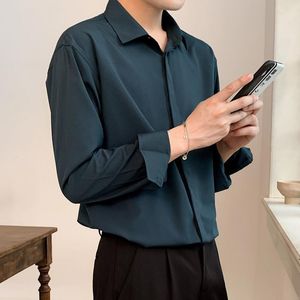 Elbiseler Kore moda yeni örtü gömlek erkekler için düz renkli uzun kollu buz ipek akıllı rahat rahat düğme gömlek