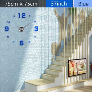 Настенные часы модные 3D в средиземноморском стиле Большой синие настенные часы Зеркало наклейка DIY Короткое украшение гостиной.