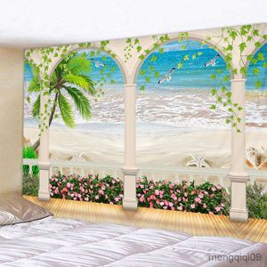 Гобеленцы красивые пляжные пляжные печатные печати настенный гобелен дешевый настенный висящий художественный ковер декоративный гостиная Большое одеяло R230710