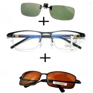 Солнцезащитные очки 3pcs !!! Прогрессивный далеко и близкий деловые очки для чтения для мужчин Женщины поляризованный прямоугольный клип