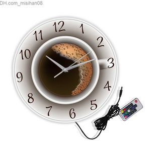 Relógios de parede Xícara de café com decoração de espuma Relógio de parede silencioso Decoração de cozinha Café de parede Relógio de parede estilo café pendurado Z230711