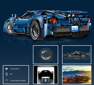 Technical Racing Car Block Ford GT Supercar 1:12 Vehicle Model 1466PCS Building Blocks Bricks Toys Kids Gift Set Compatible with