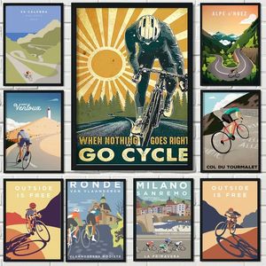 Spor bisiklet bisiklet vintage tur peyzaj tuval boyama paris anıt bisikletçi poster duvar sanatı baskı resimleri oda ev dekor erkek oda w06