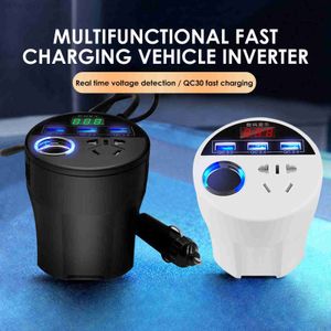 Jump Starter Car Power Inverter 24V 12v 220v 120W Led Display 3 USB Ports Cigarette Lighter QC30 inversor 12 220 v fonte automotiva HKD230710