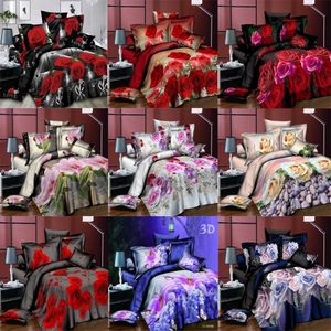 Yatak takımları 3D yorgan kapağı yastık kılıfı gül zambak seti keten çiçek çiçek 3pcs set ev texitle 230710