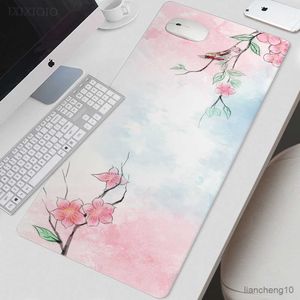 Mouse pads de pulso bonito rosa flor de cerejeira mouse pad gamer xl novo grande mousepad XXL mousepads de borracha natural macio escritório desktop desktop R230710