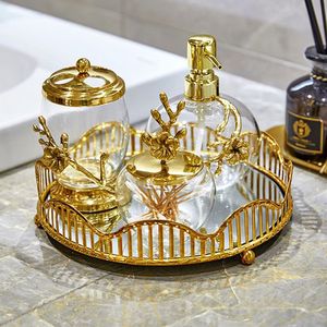 Toothbrush Holders Metal Glass Bathroom Supplies Pure Copper Plum Lotion Bottle Holder Cotton Swab Box Round Mirror Tray Home Wash Set 230710