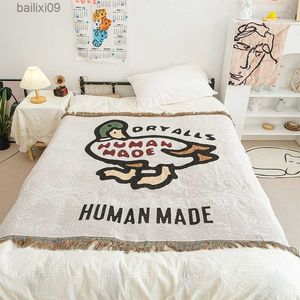 Battaniye insan yapımı çok fonksiyonlu karikatür ördek kapağı piknik yastık kanepe battaniye battaniye omori yatak ekose atma yatak örtüsü t230710