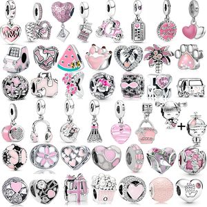 925 Silber für Pandora-Charm, neue rosa Serie, süßer Charm-Anhänger, Perlen baumeln, modische Charms-Set, Anhänger, DIY, feiner Perlenschmuck
