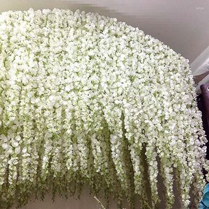 Dekoratif Çiçekler 120cm uzunluğunda Wisteria Vine Rattan Düğün Arch Party Dekorasyon Beyaz Yapay Flores Çelenk Çelenk