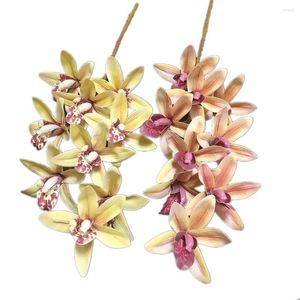 Flores decorativas One Real Touch Cymbidium Orchid Flower Plant Artificial 9 Heads Phalaenopsis Orchis For Wedding Home