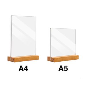 Business Card Files Sign Holder Wood Base Office Restaurants Store Menu Picture Frame Desktop For Table Top Dual Use T L Shape A4 A5 Double Sided 230710