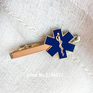 Manşet bağlantıları 10pcs yılan sembolü metal hayatın yıldızı paramedik demir doktor kravat klipleri hemşirelik ambulans mavi emaye bağları çubuğu 230710